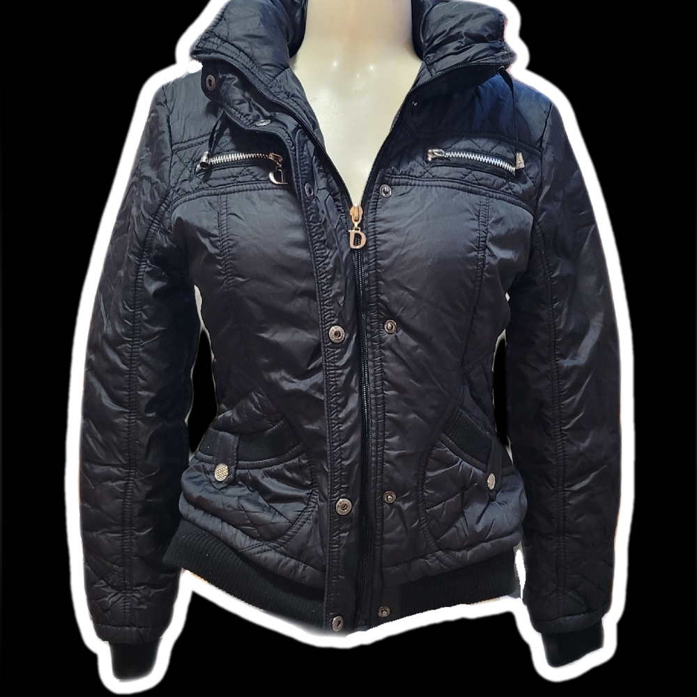 WANGYI black y2k quilted mcbling puffer jacket fitted winter coat ‧˚꒰🐾୭ ˚. ᵎᵎ